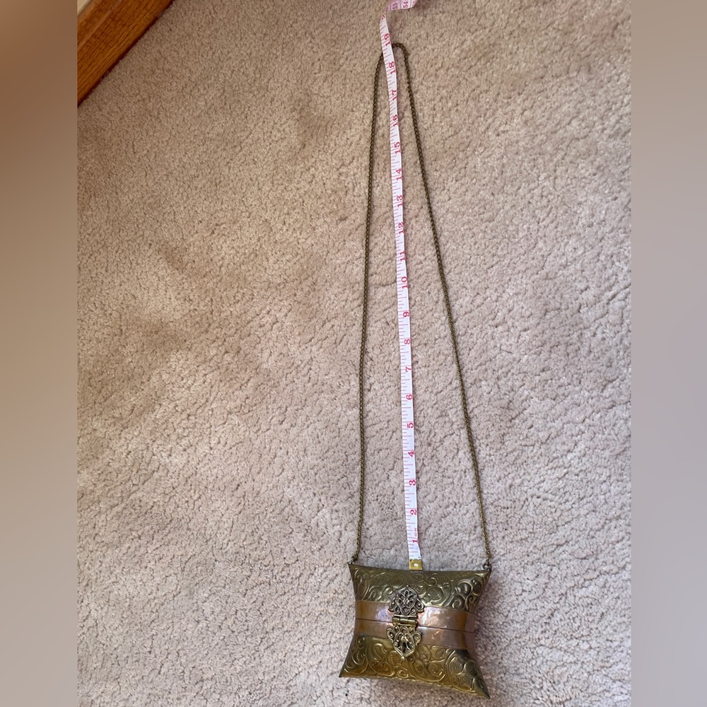 Vintage Ornate mini Brass/Copper Pillow style evening bag handcrafted in India. - Picture 5 of 10